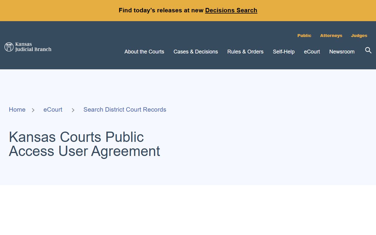 Kansas public access portal user agreement for district court records