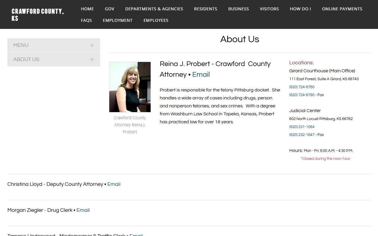 Crawford County Attorney about page with felony docket responsibilities