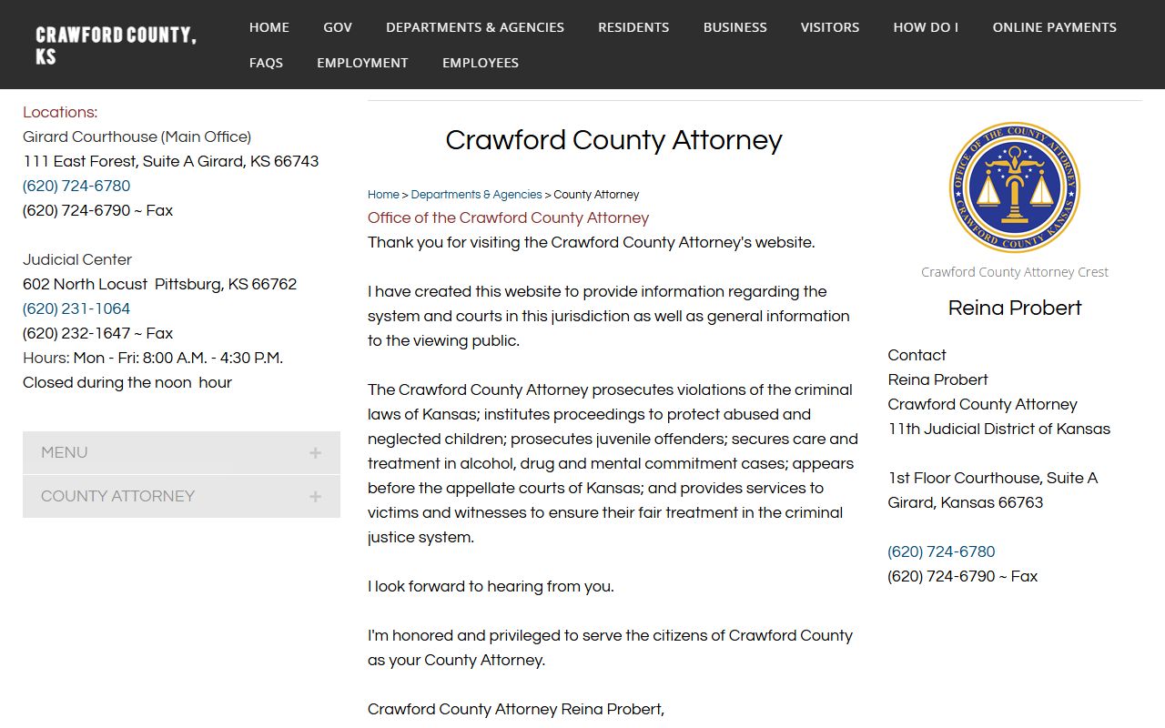 Crawford County Attorney office page for prosecution duties