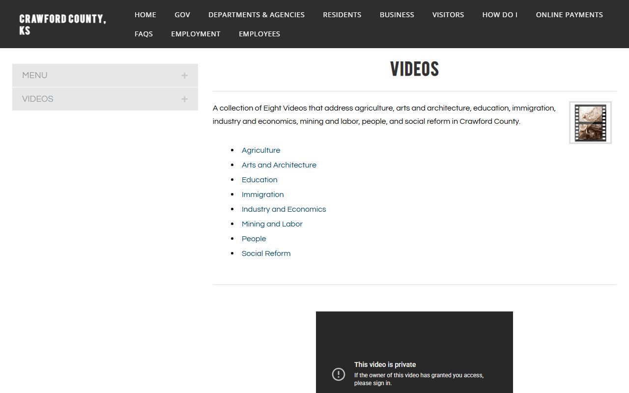 Crawford County District Court county history videos page