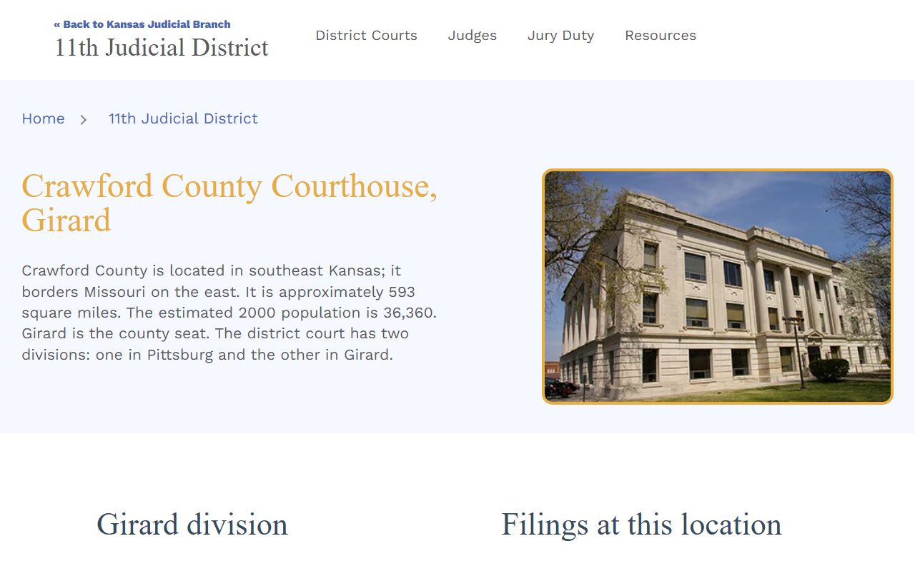 Crawford County District Court Kansas courts Girard courthouse listing
