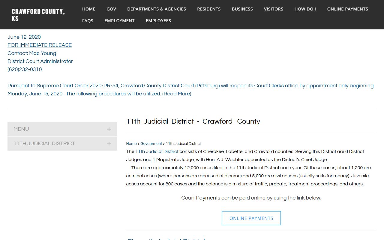 Crawford County court records 11th Judicial District page for District Court organization