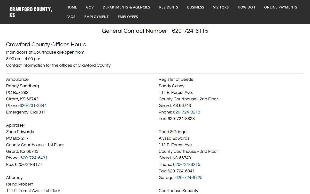 Crawford County court records contact directory for sheriff jail and court offices