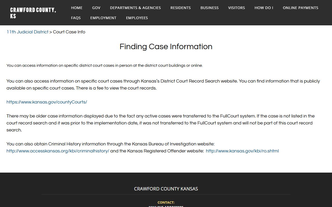 Crawford County court records case information page for District Court access