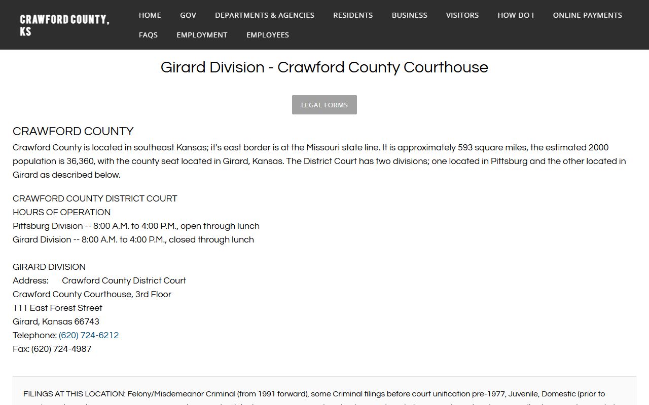 Crawford County court records Girard District Court courthouse page