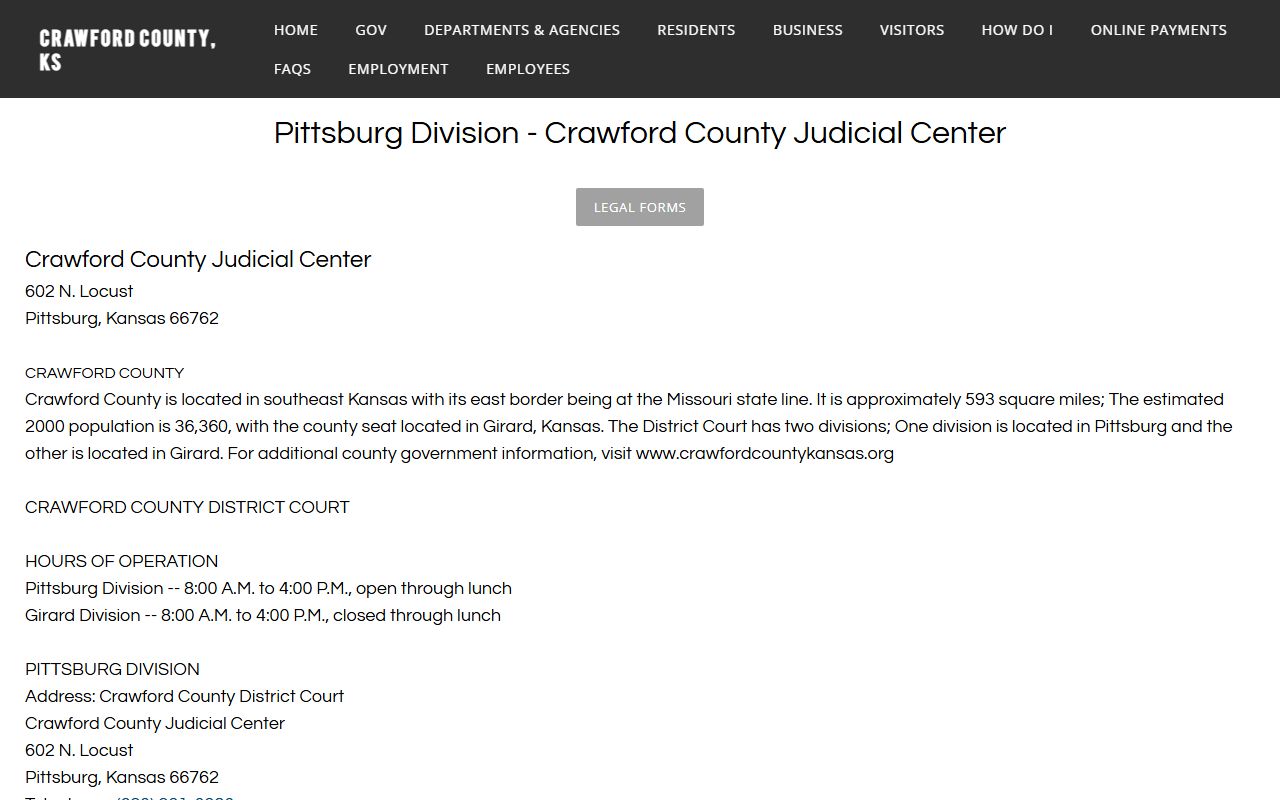 Crawford County court records Pittsburg Judicial Center District Court page