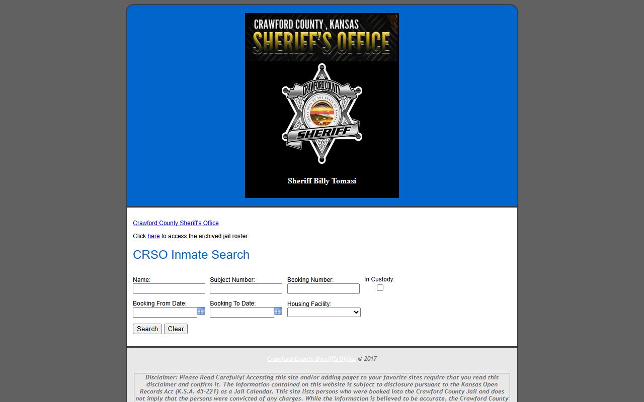 Crawford County inmate records CRSO inmate search portal
