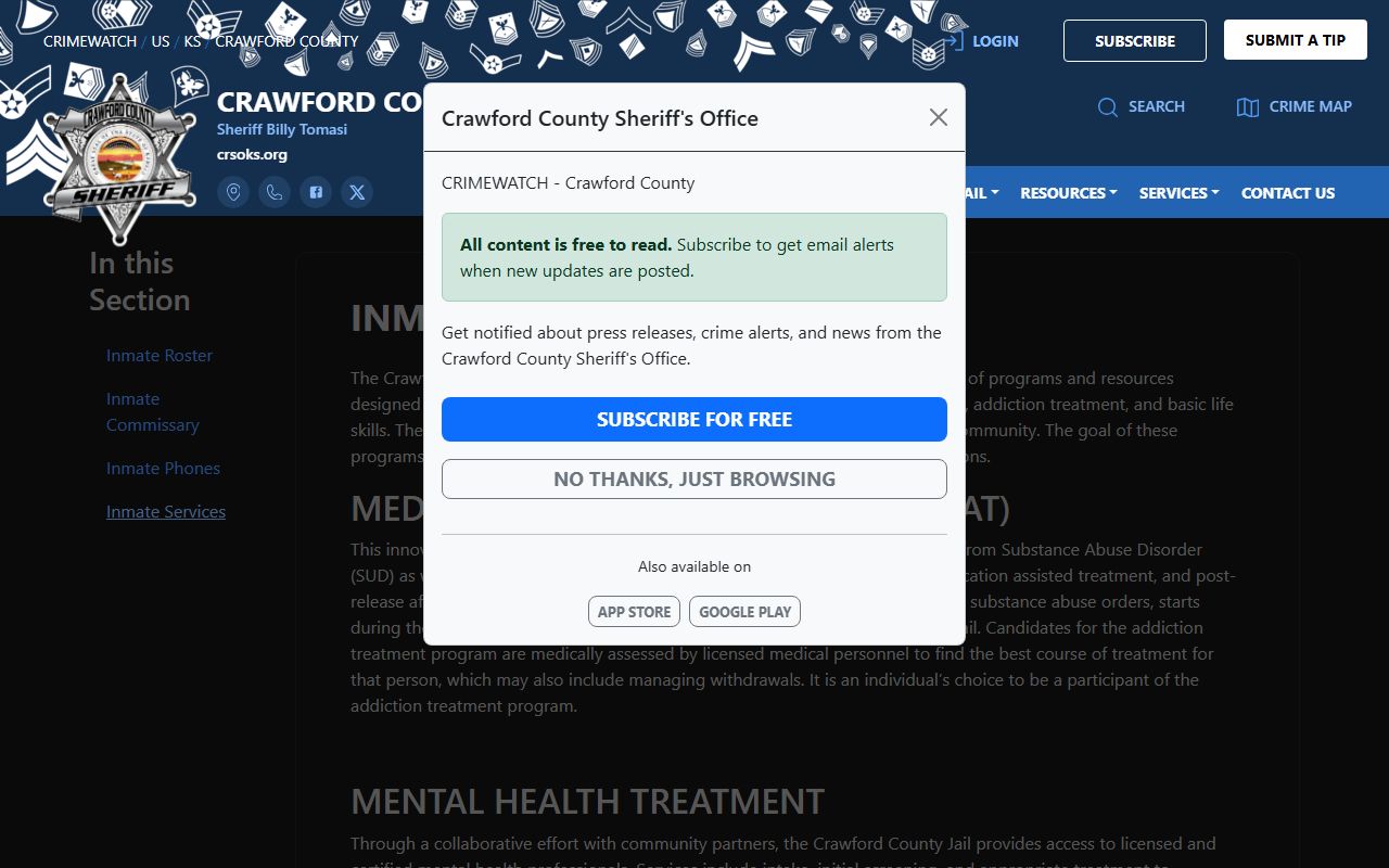 Crawford County inmate records inmate services page