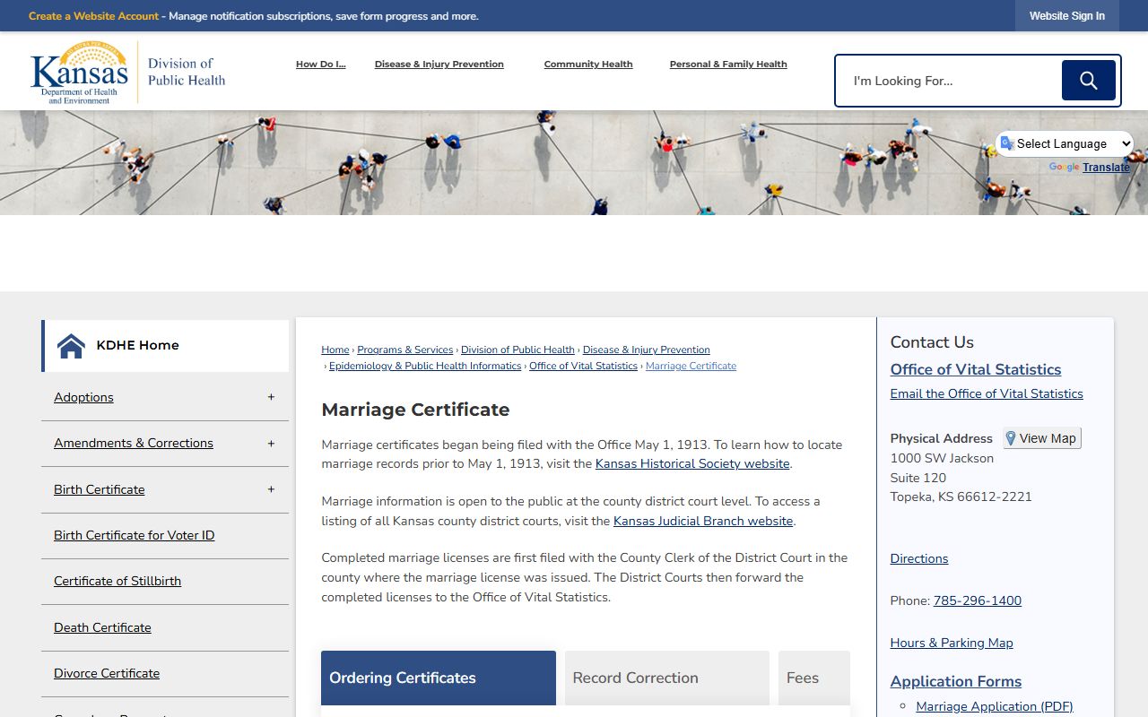 Crawford County marriage records KDHE marriage certificate page