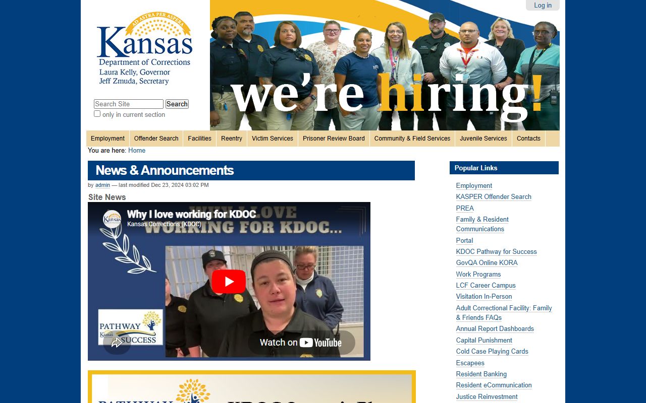 Crawford County warrant records Kansas Department of Corrections